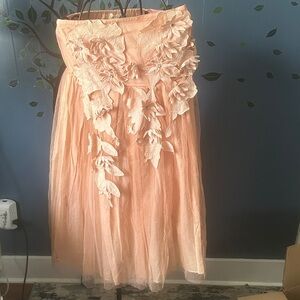 Ryu…Strapless Peach Dress with Floral Details…brand new w tags!!! Super cut!e! L